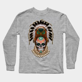 indian native Owl sugar Skull Long Sleeve T-Shirt